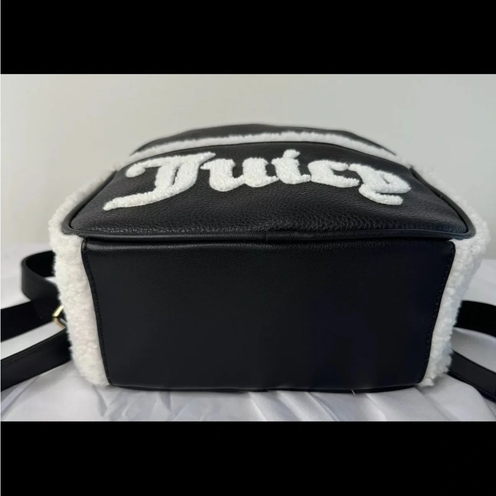 Juicy Couture Black & White Faux Sherpa Flashback Small Backpack